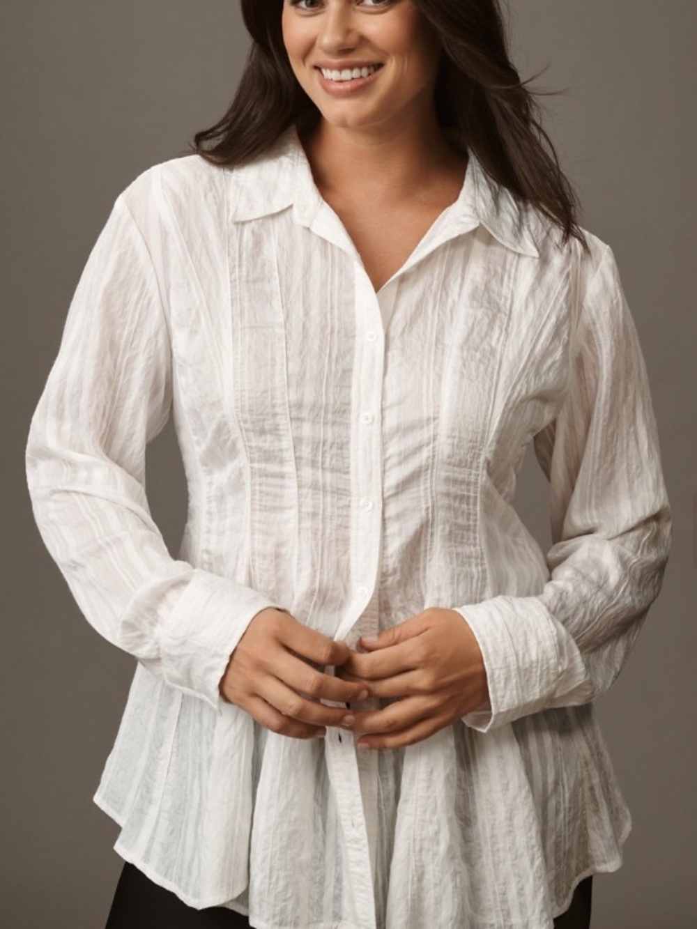 Maeve Anthropologie waisted buttondown tunic in ivory cottagecore bohemian 2X